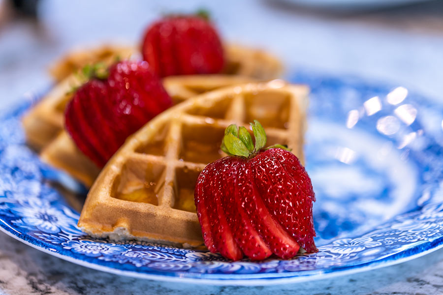 Close up of Strawberries and Waffles